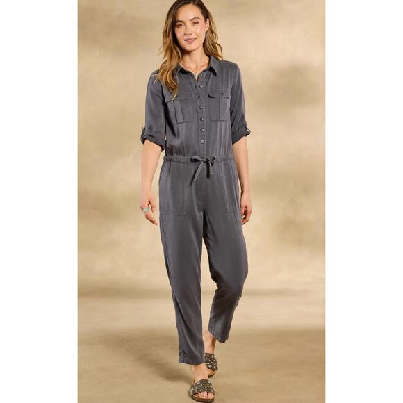 Sundance All Roads Jumpsuit Roll-tab Sleeve Womens Sz Large P Gray Lyocell $228 - Picture 10 of 16